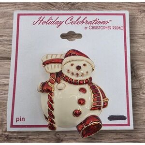 Christopher Radko Enamel Snowman Brooch Pin Xmas Holiday New Old Stock